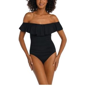 NWT La Blanca Island Goddess Off Shoulder Ruffle One Piece Swim 10